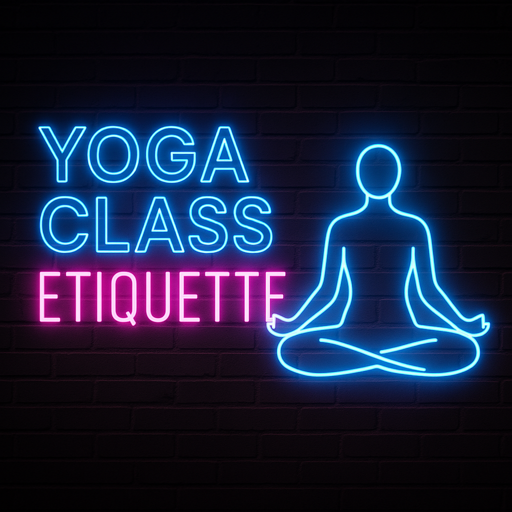 Neon sign glowing in a dark studio space, representing yoga class etiquette for beginners at Neon Soul.
